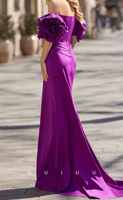 GM226 -  Sheath Off Shoulder Dark Purple Stain Long Cocktail Dress with High Side Slit