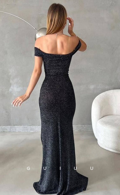 G4699 - Sheath Off Shoulder Sleeveless High Side Slit Formal Evening Prom Dress