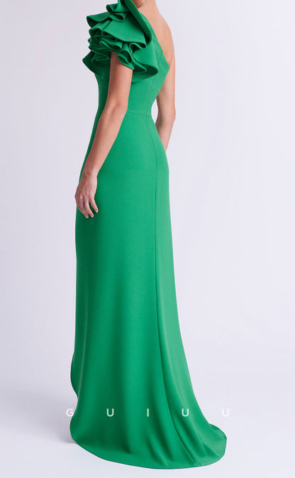 GM199 - Sheath One SHoulder Sleeveless Long Cocktail Dress Wedding Guest Dress with High Side Slit