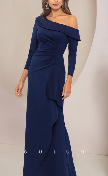 GM026 - Sheath One Shoulder 34 Length Sleeves Floor Length Back Zipper Mother of the Bride Dress Wedding Guest Gown