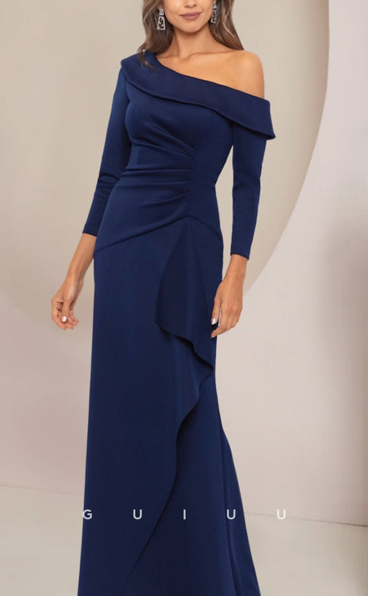 GM026 - Sheath One Shoulder 34 Length Sleeves Floor Length Back Zipper Mother of the Bride Dress Wedding Guest Gown