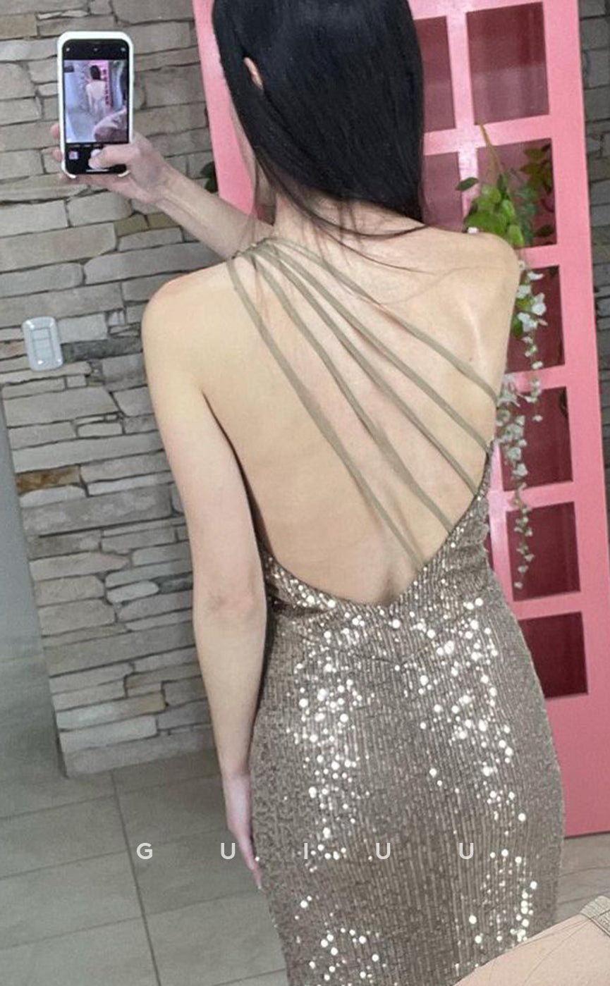 G3990 - Sheath One Shoulder Fully Beaded Backless Long Prom Dress with Slit