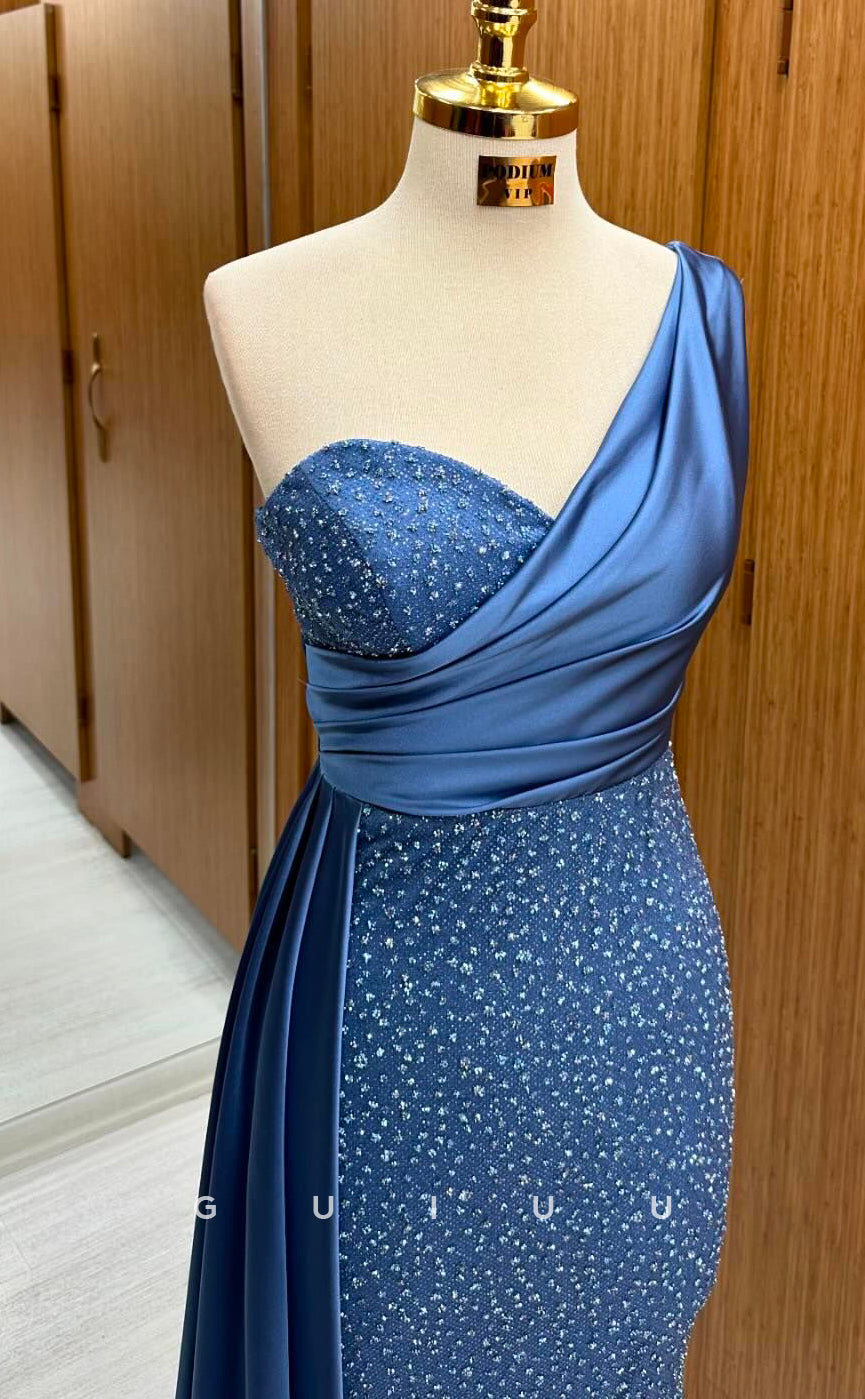 G2962 - Sheath One Shoulder Sleeveless Fully Sequined Long Prom Party Dress