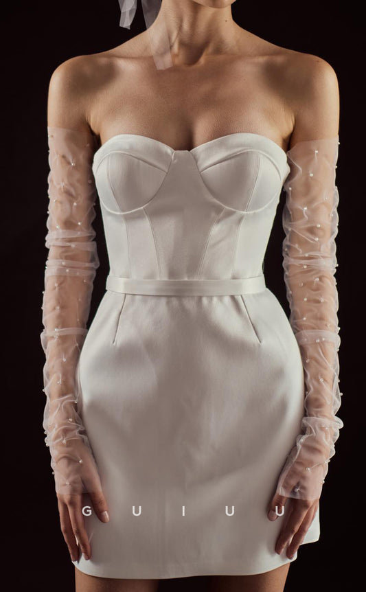 GW978 - Sheath Strapless Long Sleeves MINI Stain Wedding Dress