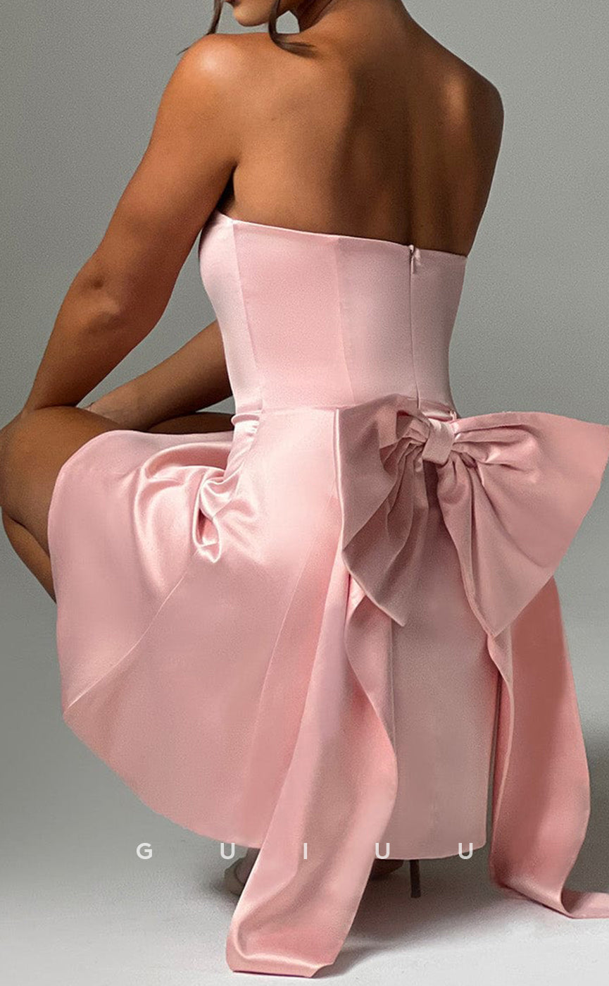 GH845 - Sheath Strapless Sleeveless Baby Pink Homecoming Party Dress