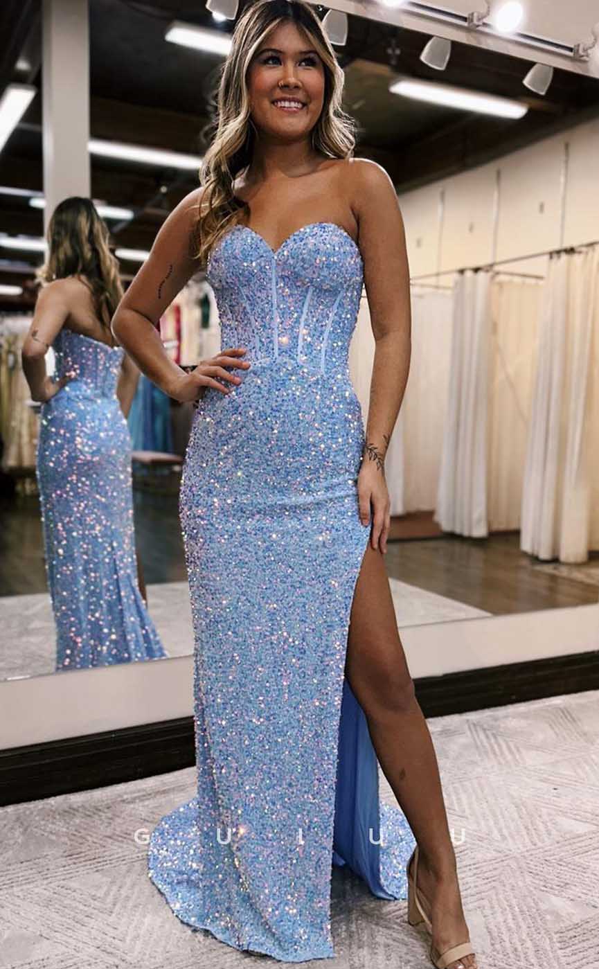 G4659 - Sheath Strapless Sleeveless Fully Beaded Pleats Prom Evening D ...