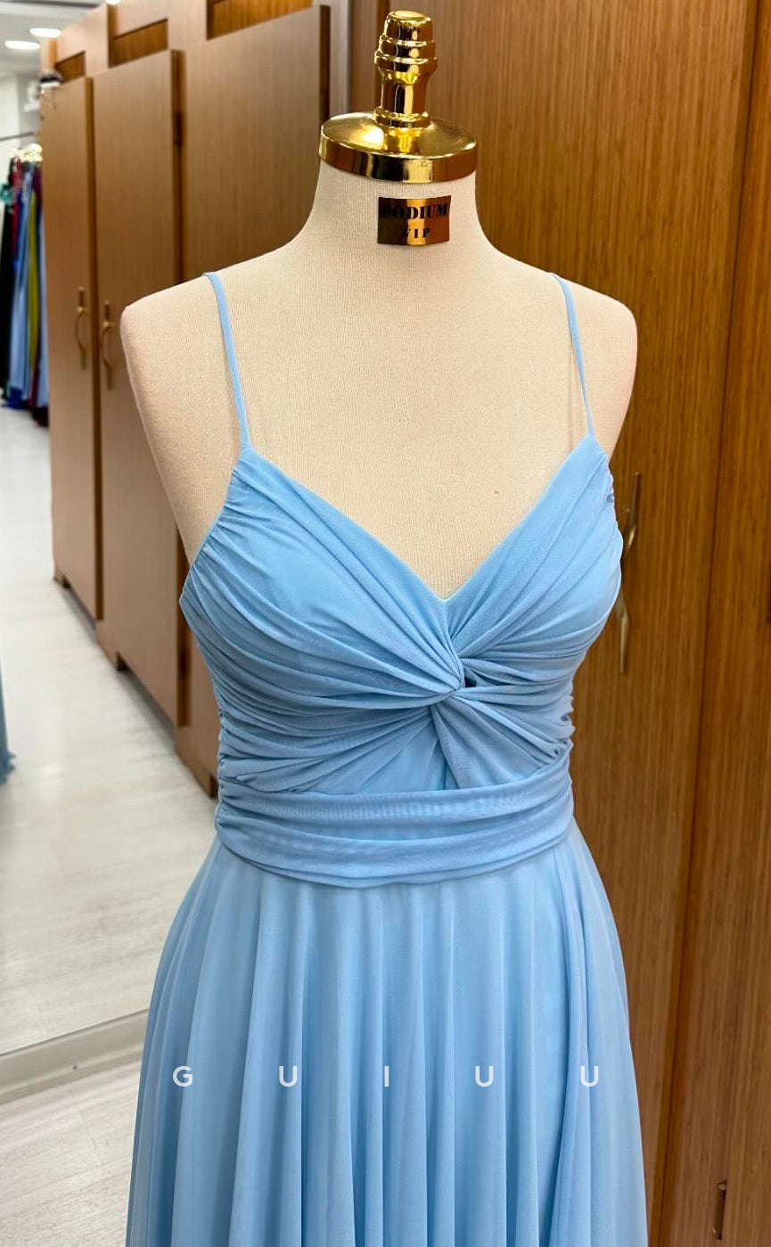 G3662 - Sheath V Neck Straps Sleeveless Pleated Back Zipper Long Prom Dress