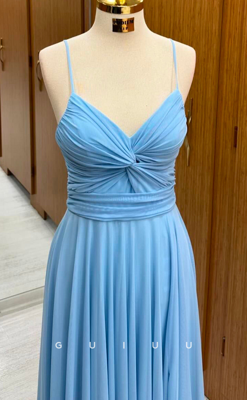 G3662 - Sheath V Neck Straps Sleeveless Pleated Back Zipper Long Prom Dress