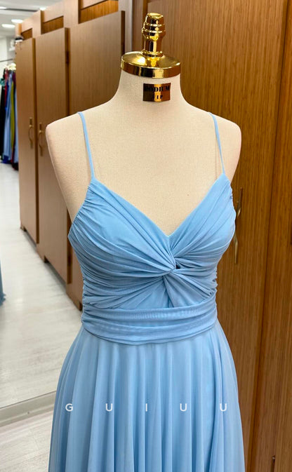 G2952 - Sheath V Neck Straps Sleeveless Pleated Ruched Back Zipper Long Prom Dress