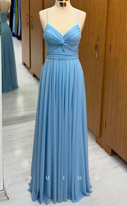 G2952 - Sheath V Neck Straps Sleeveless Pleated Ruched Back Zipper Long Prom Dress