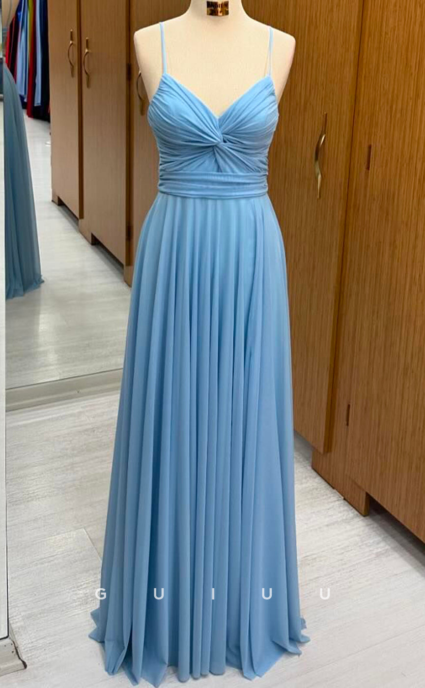 G2952 - Sheath V Neck Straps Sleeveless Pleated Ruched Back Zipper Long Prom Dress