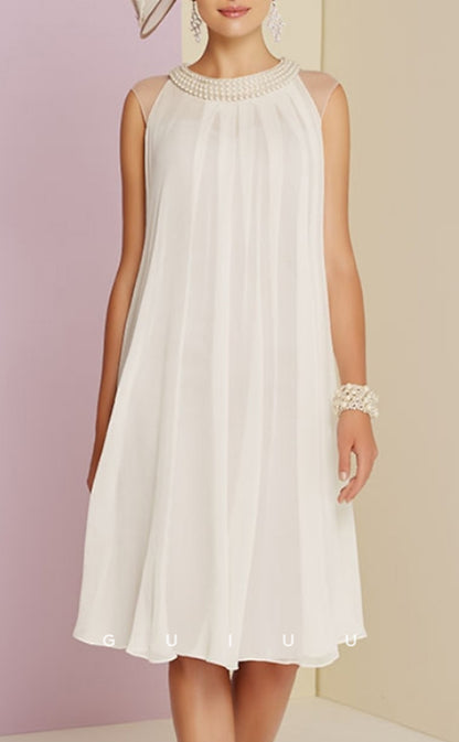 GM002 -  Simple & Casual Column Sleeveless Knee Length  Chiffon Mother of the Bride Dress