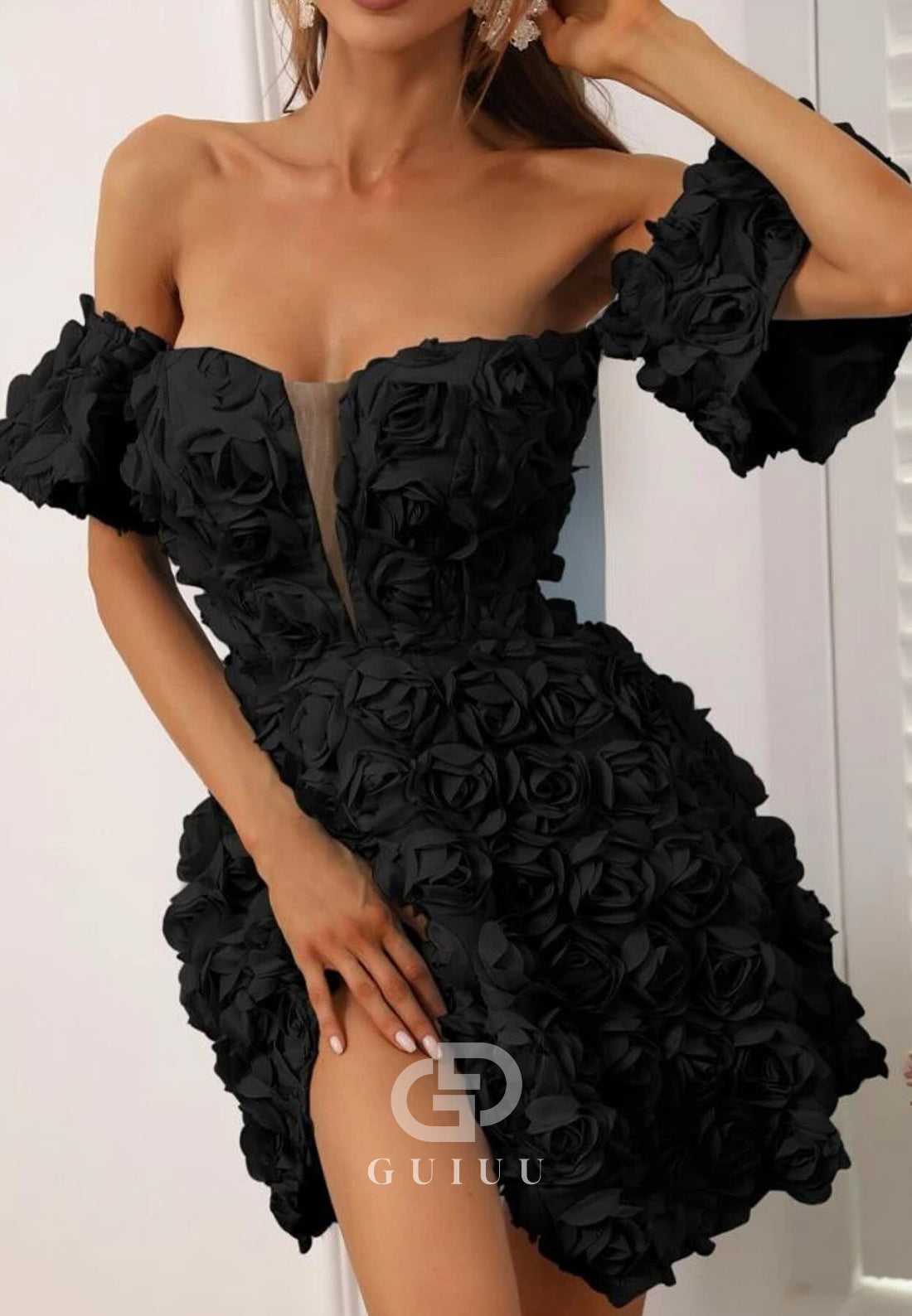 GH978 - Unique A-Line Off Shoulder Sleeveless Short Homecoming Party Dress with Flowers