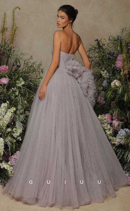 G4664 -  Unique A-Line Strapless Sleeveless Back Zipper Tulle Prom Party Dress