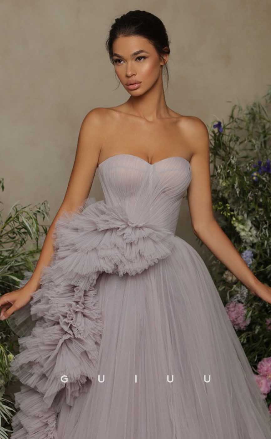 G4664 -  Unique A-Line Strapless Sleeveless Back Zipper Tulle Prom Party Dress