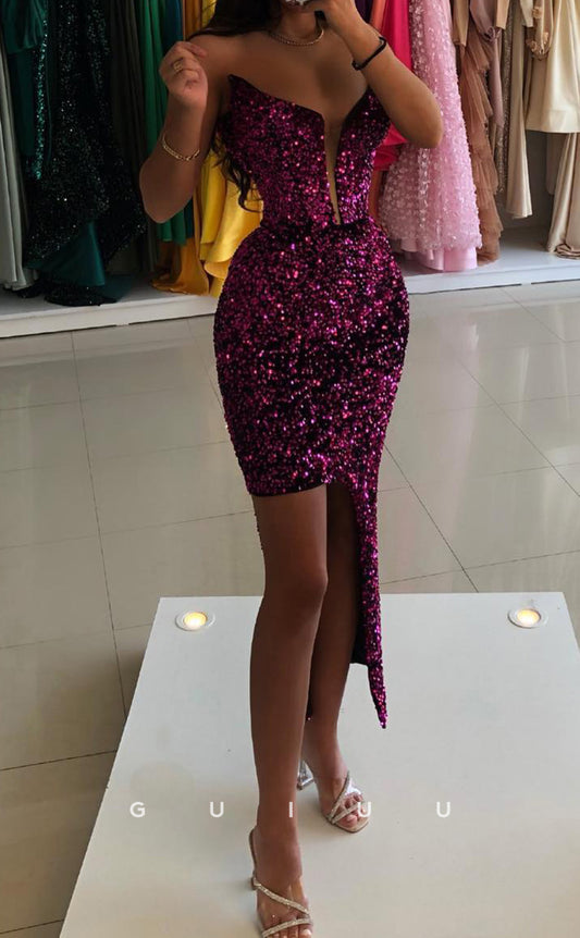 GH880 -  Unique  Mermaid V Neck Sleeveless Fully Sequined Homecoming Dress