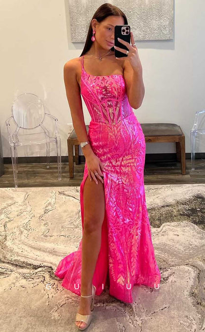 G4391 - Sexy & Hot Column Pink Sweep Illusion Pleats Lace Up Form Party Dress with High Slit