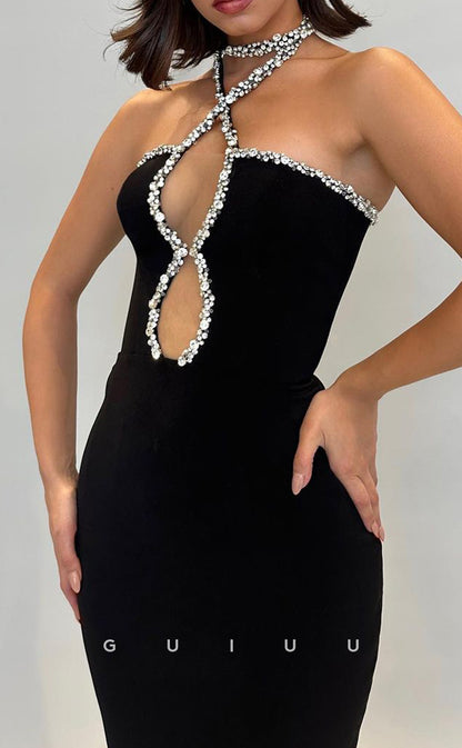 G3339 - Sexy & Hot Cross-Neck Sheath Beaded Sleeveless Evening Party Gown