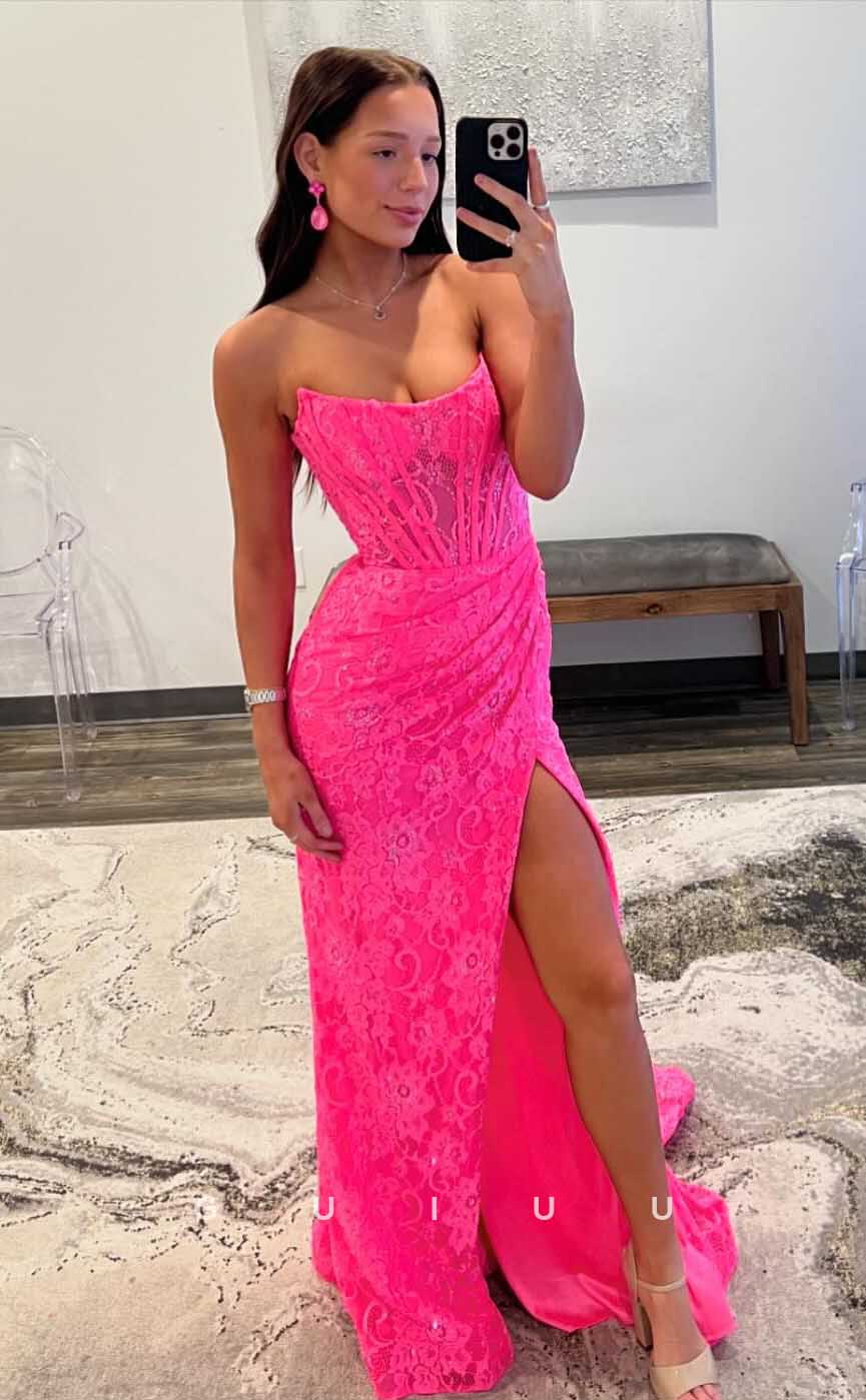 G4412 - Sexy & Hot Pink Column Pleats Sleeveless Prom Party Desss with Slit