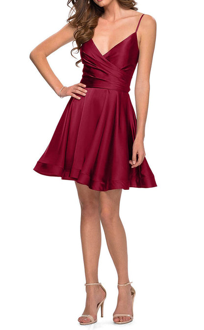 GH494 - A Line V neck Pleats Simple Homecoming Dress Short Graduation Dress