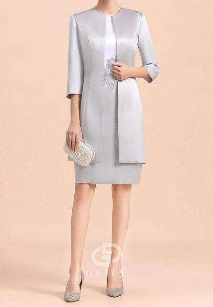 Long Sleeves Scoop Appliques Short Mother of the Bride Dress