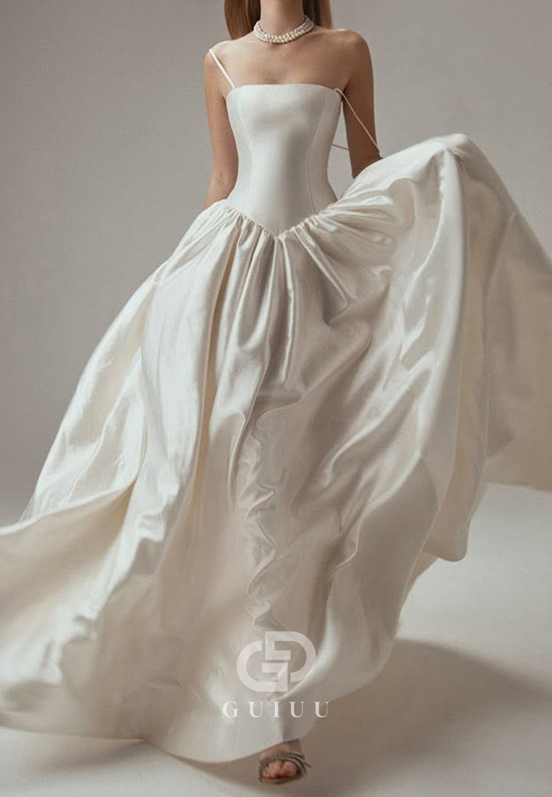 Simple Spaghetti Straps Square Empire-Waist Wedding Dress