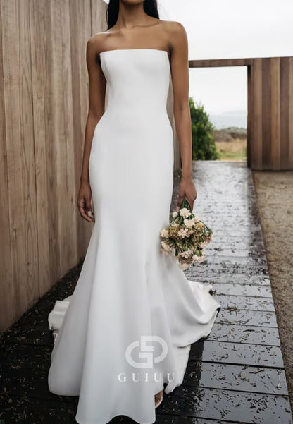 Strapless Sleeveless Satin Mermaid Wedding Dress