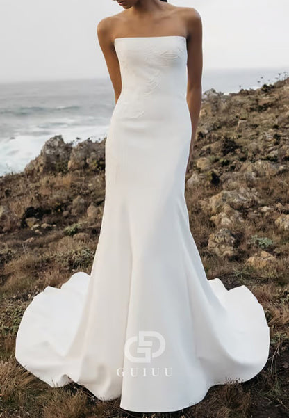 Strapless Sleeveless Satin Mermaid Wedding Dress