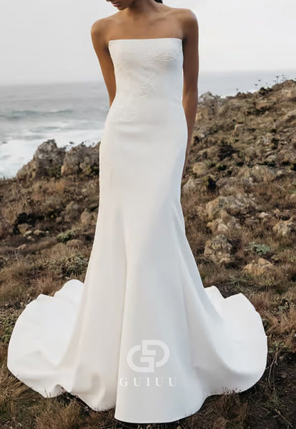 Strapless Sleeveless Satin Mermaid Wedding Dress