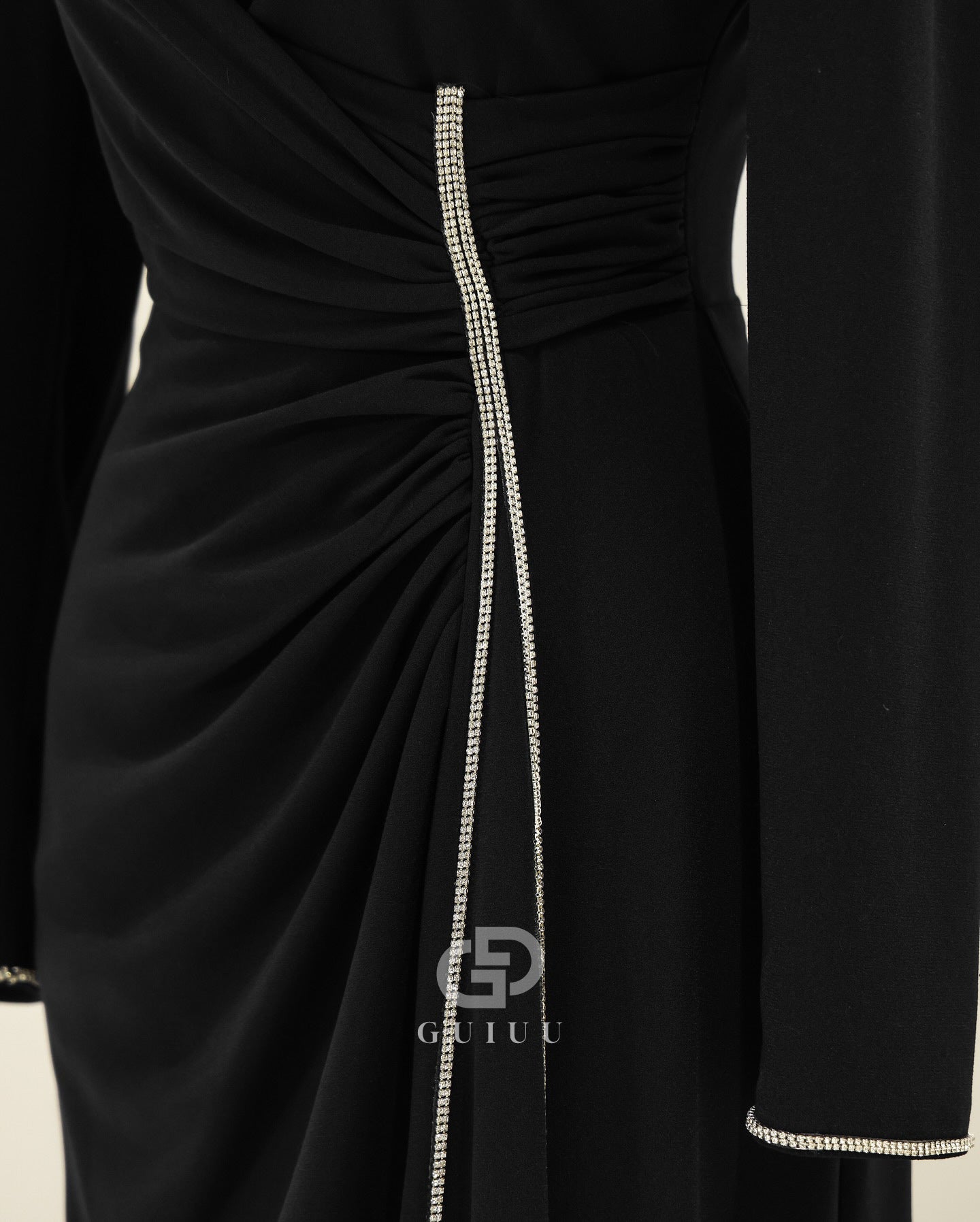 Simple A-Line High Neck Long Sleeves Ruched Formal Evening Dress