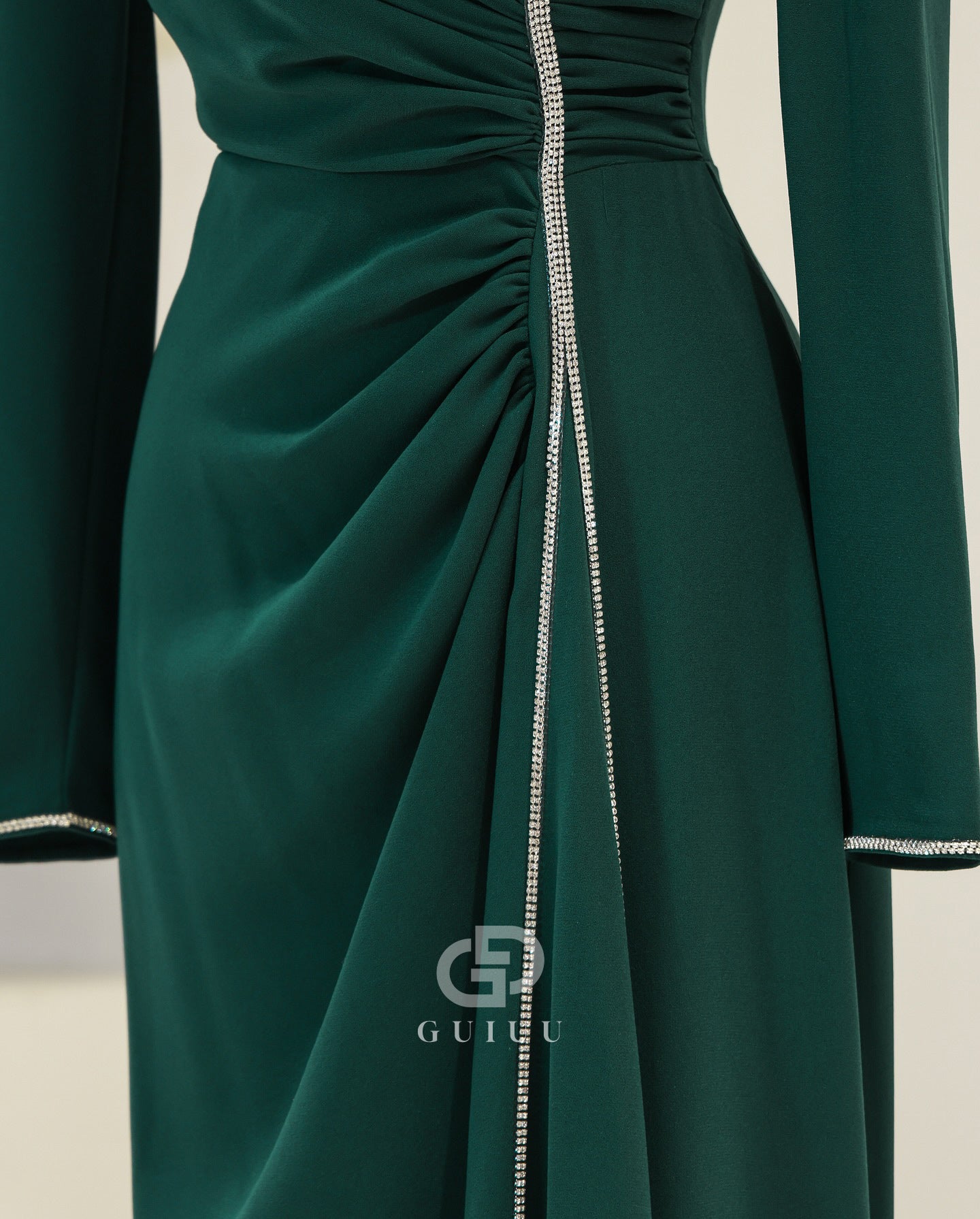 Simple A-Line High Neck Long Sleeves Ruched Formal Evening Dress