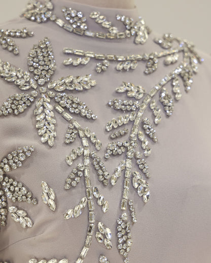 A-Line High Neck Long Sleeves Beads Formal Evening Dress