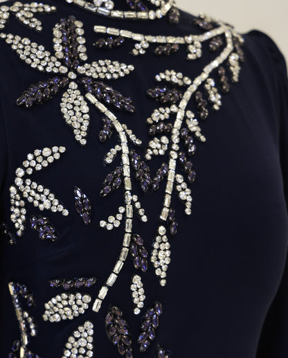 A-Line High Neck Long Sleeves Beads Formal Evening Dress