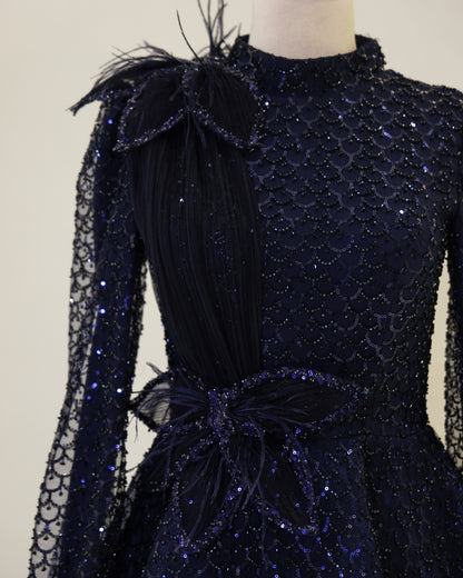 Elegant A-Line Long Sleeves High Neck Empire-Waist Evening Formal Dress