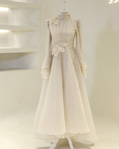 Elegant A-Line Long Sleeves High Neck Empire-Waist Evening Formal Dress