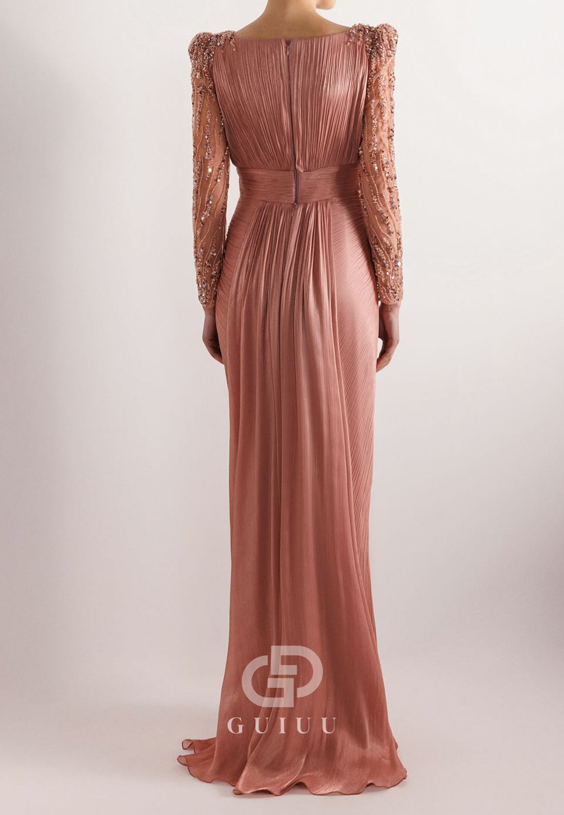 Charming A-Line Long Sleeves Scoop Appliques Evening Dress