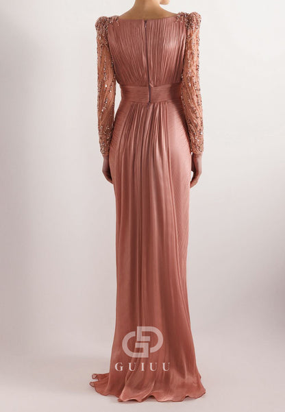 Charming A-Line Long Sleeves Scoop Appliques Evening Dress