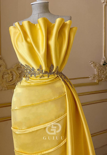 Daffodil Sleeveless Strapless Empire-Waist Prom Dress