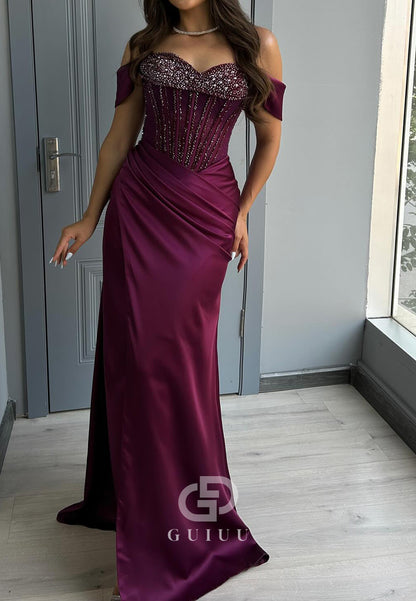 Raspberry Sweetheart Sleeveless Sequins Ruched Prom Dress