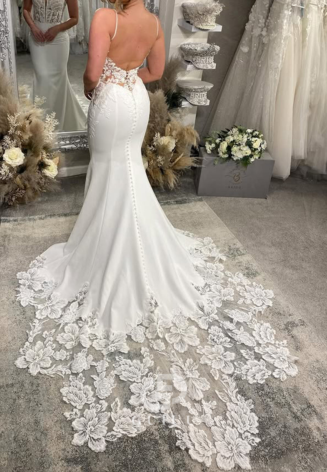 Spaghetti Straps Sweetheart Corset Tulle Mermaid Wedding Dress