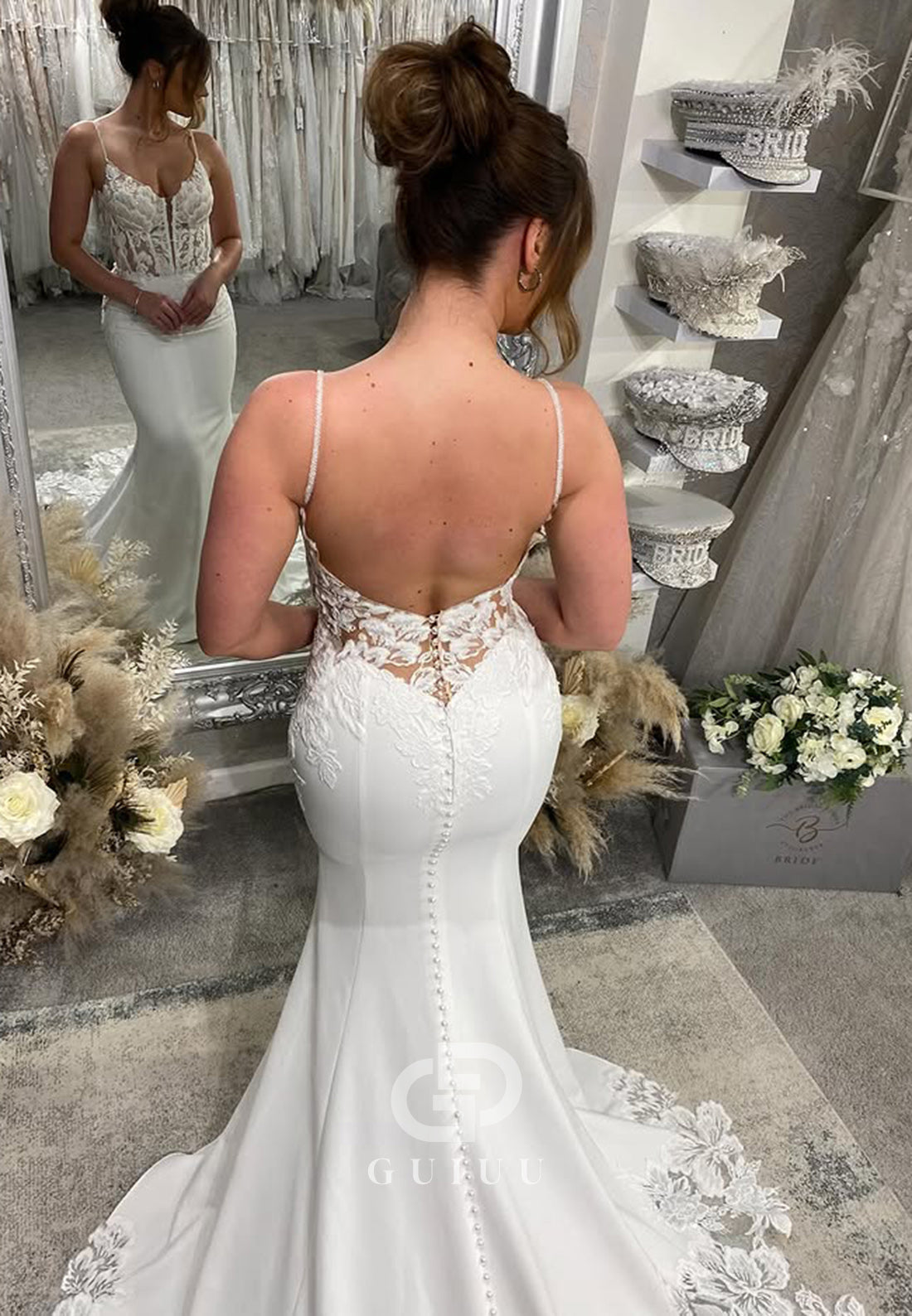Spaghetti Straps Sweetheart Corset Tulle Mermaid Wedding Dress