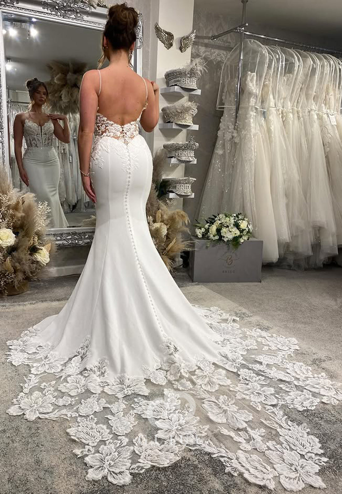 Spaghetti Straps Sweetheart Corset Tulle Mermaid Wedding Dress