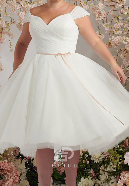 Spaghetti Straps Sweetheart Short Lace Wedding Dress