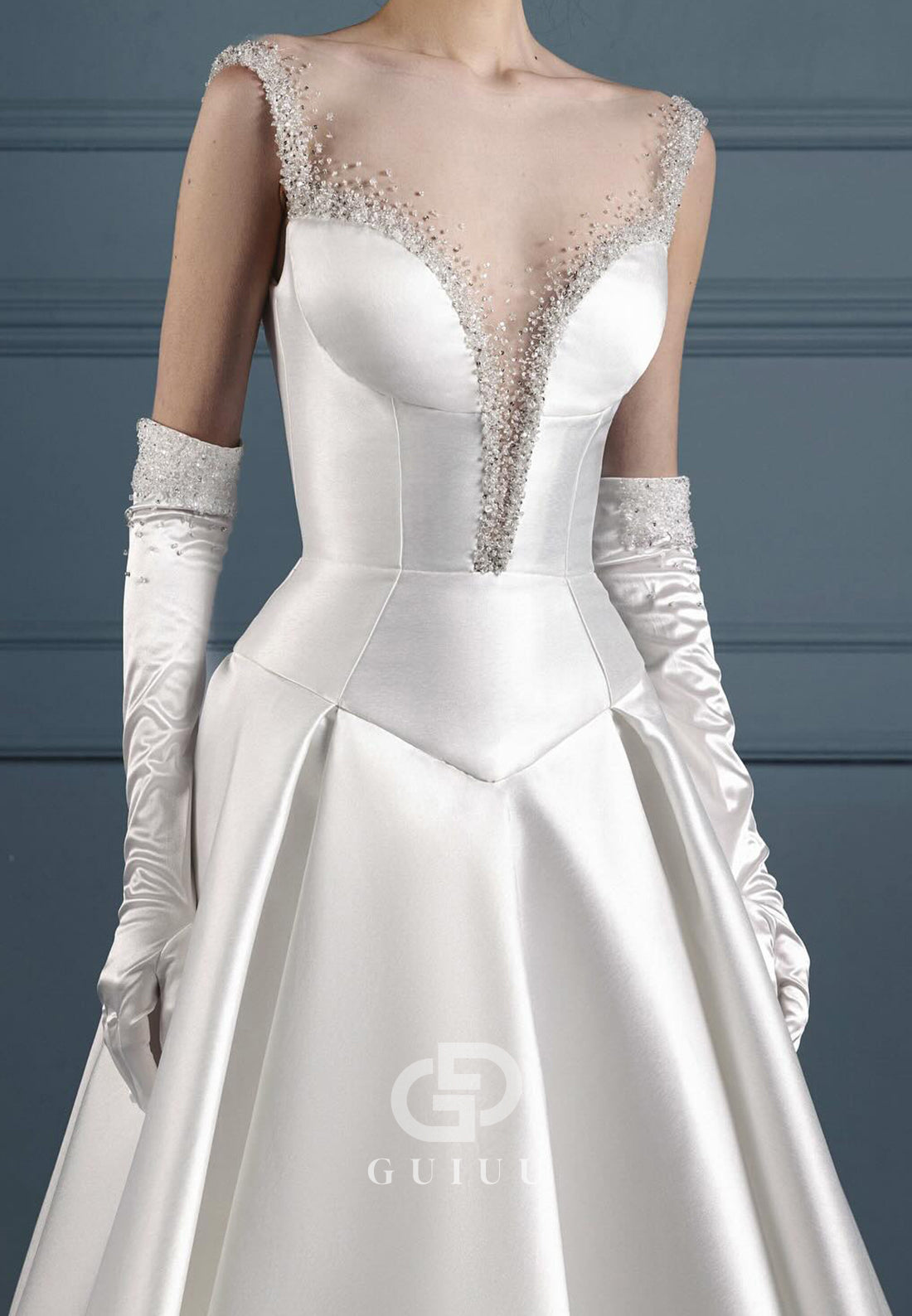 Elegant Scoop Half Sleeves Sequins A-Line Wedding Dress