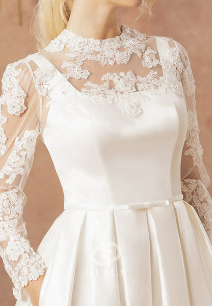 Long Sleeves High Neck Empire-Waist Wedding Dress
