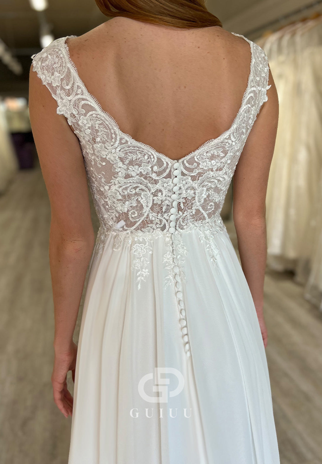 A-Line Sleeveless Scoop Corset Chiffon Wedding Dress