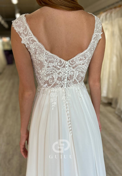 A-Line Sleeveless Scoop Corset Chiffon Wedding Dress